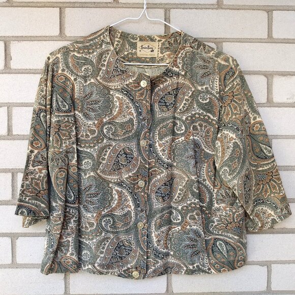 Vintage 60s Bolero Jacket Dress Topper 41"B Paisley Brown Green London Lassie - Picture 9 of 16